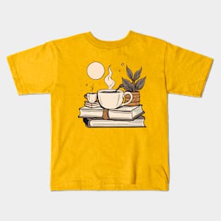 coffee and books and  moon Kids T-Shirt